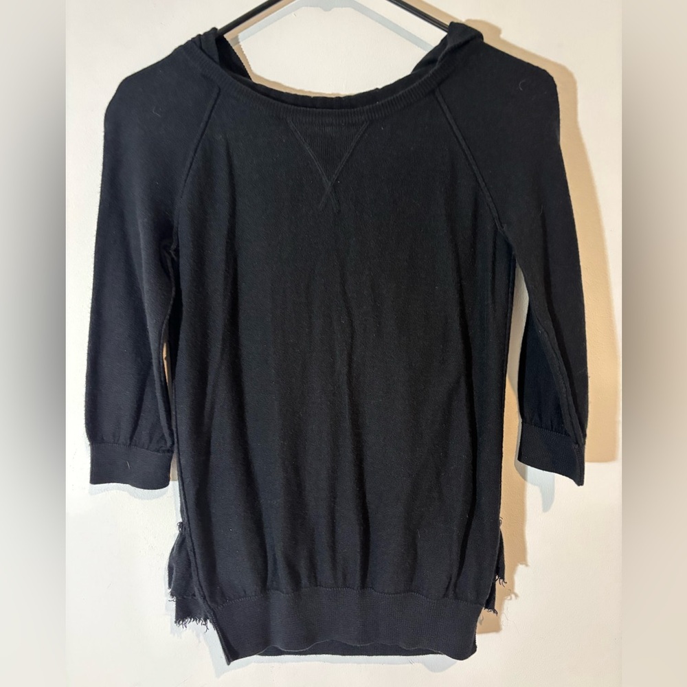 Juicy Couture Womens Small Hooded Black Sweater 3/4 Sleeve Casual Soft Y2K